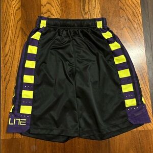 Nike Elite Black and Purple Athletic Shorts with Yellow Accents